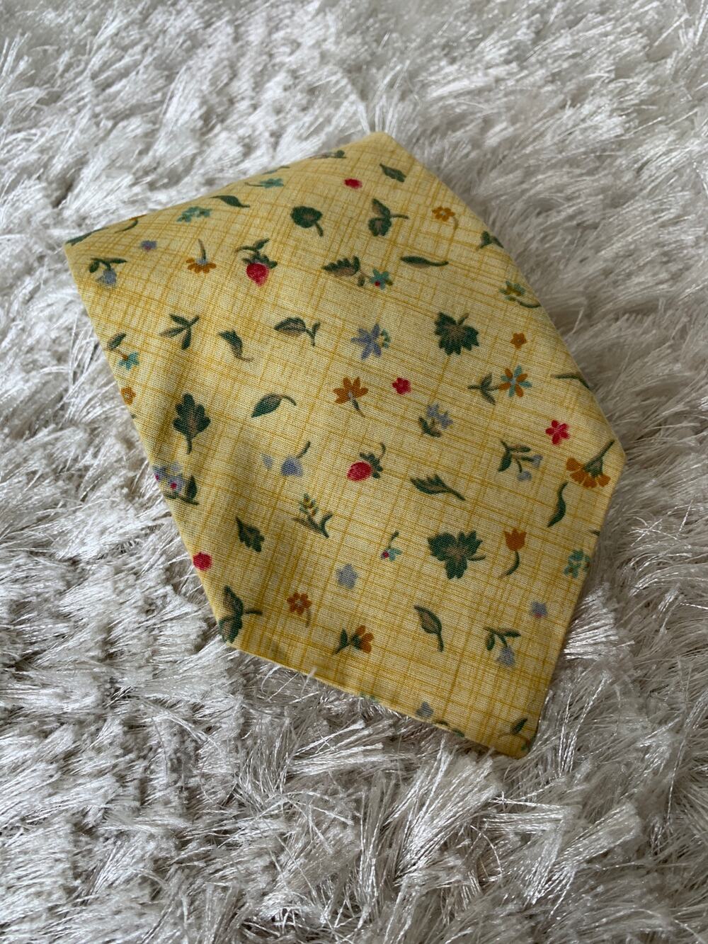 Tango by Max Raab Yellow Woven ? Cotton Tie Floral Print Preppy Retro